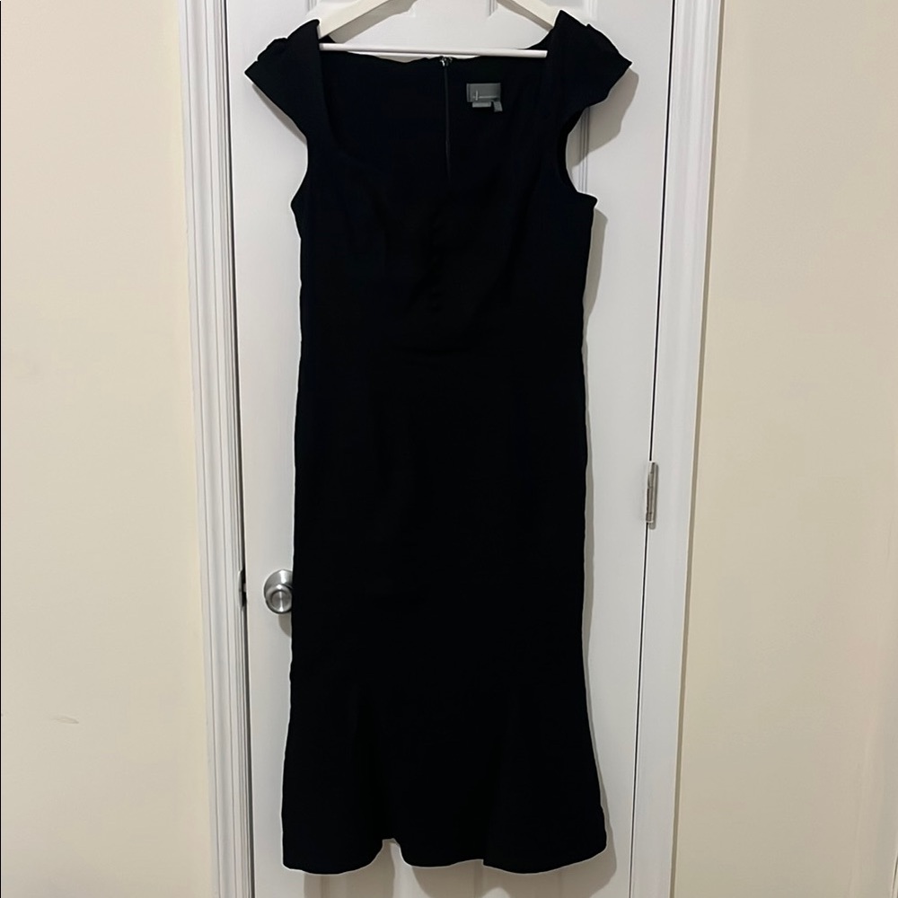 Anthropologie Black Ruffled Off-the-Shoulder Sheath Dress